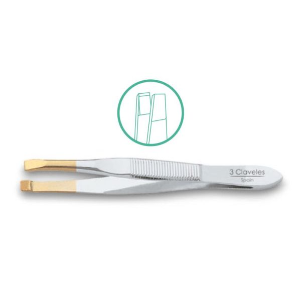 3 claveles pince a epiler droite 8cm (bout dore) 8